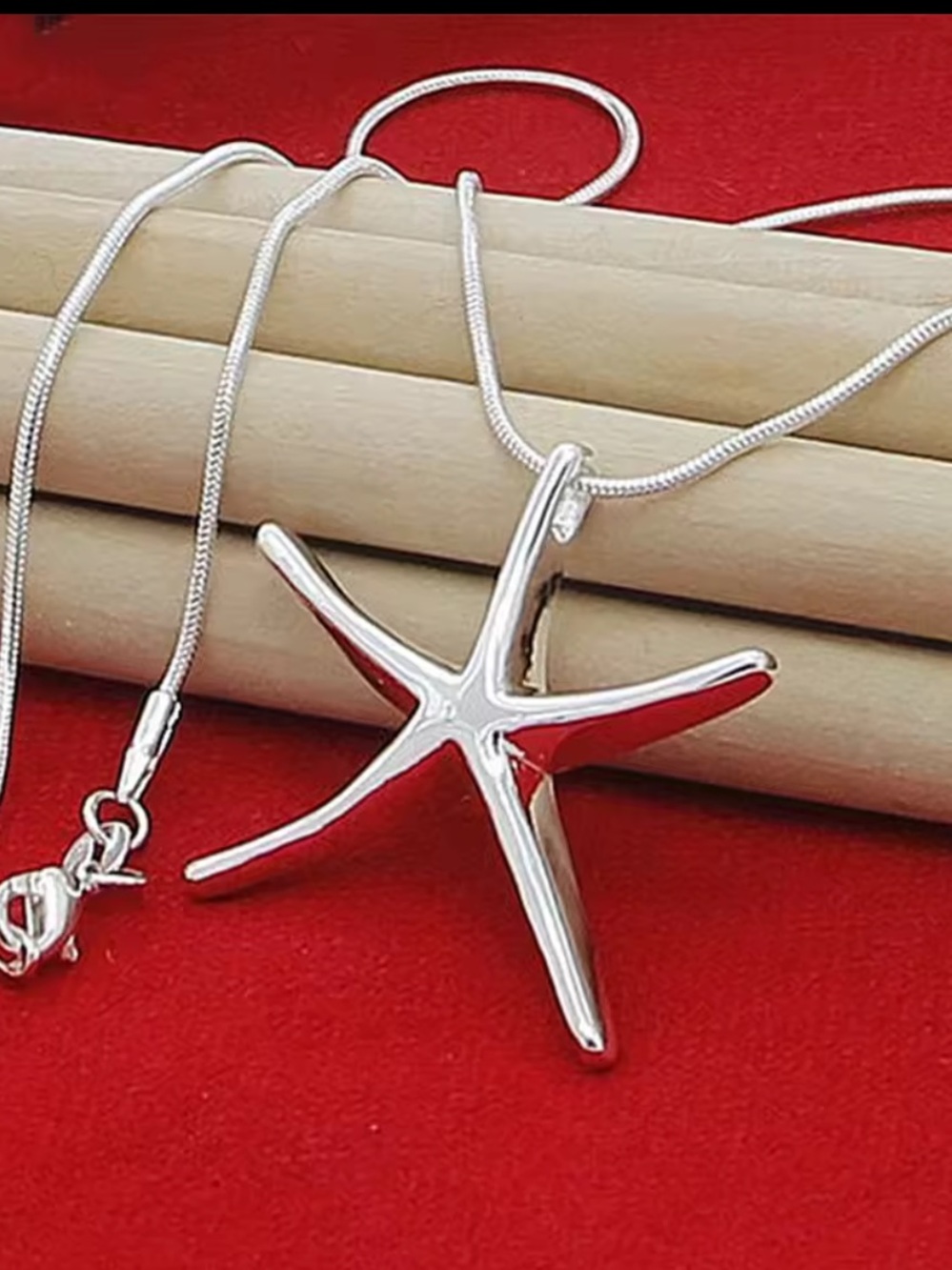 925 Sterling Silver Starfish Pendant Necklace - Silver 20 inch 925 necklace NEW